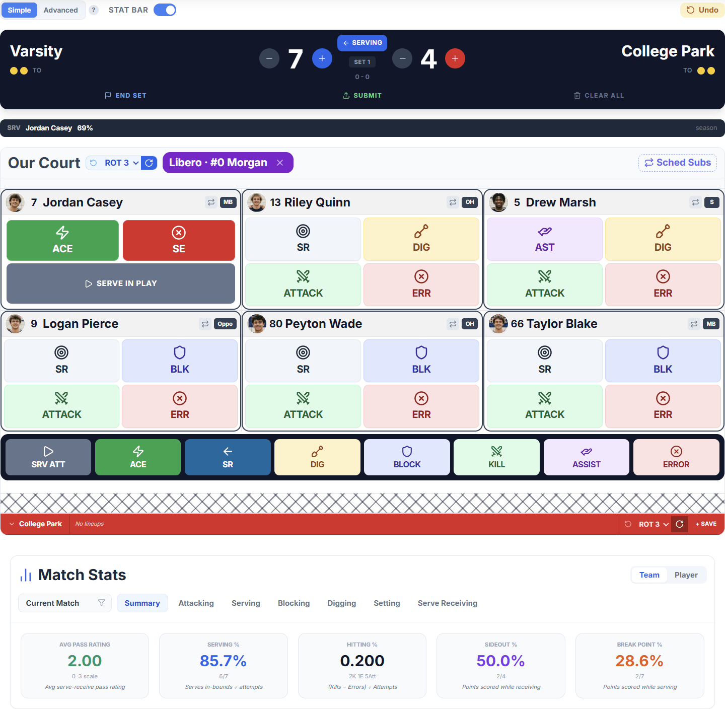 Live game tracking screen